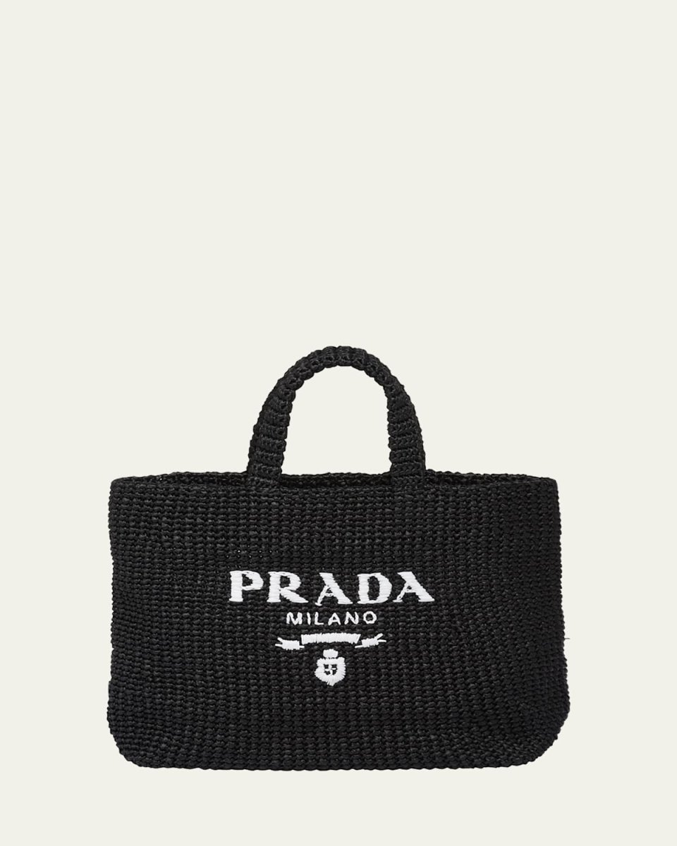 Logo Striped Raffia Shoulder Bag
